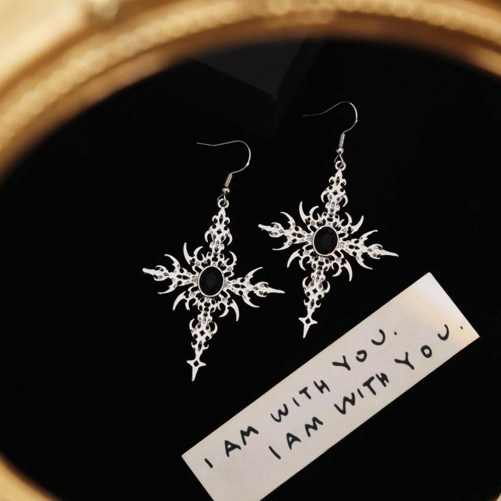 Women's Black Retro Gothic Cross Earrings with Oil Drip Style - Unique Dangle Accessories