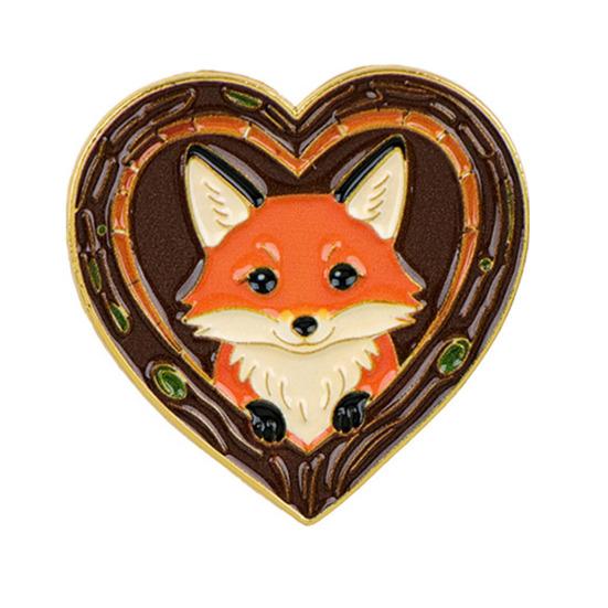 Brooch Pin, Forest Animals Heart-Shaped Brooch, Thickened Zinc Alloy Badge, Enamel Paint Tree Hole Secure Pin for Coat Hat Backpack Gift