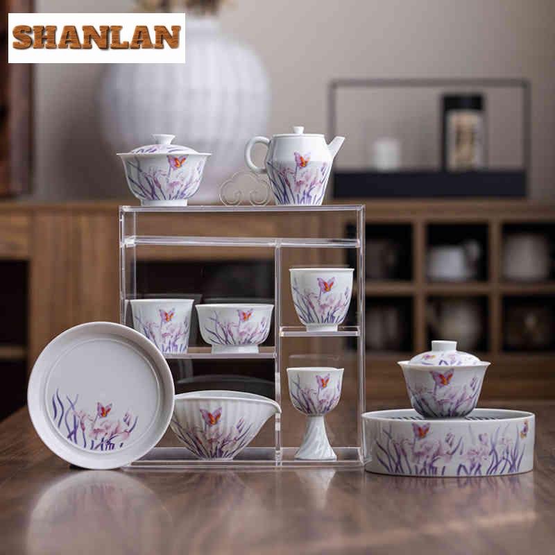 120ml Purple Orchid Butterfly Gaiwan Traditional Tea Tureen Tea Bowl With Lid Kit Tea Making Cover Bowl Drinkware Supplies Gift
