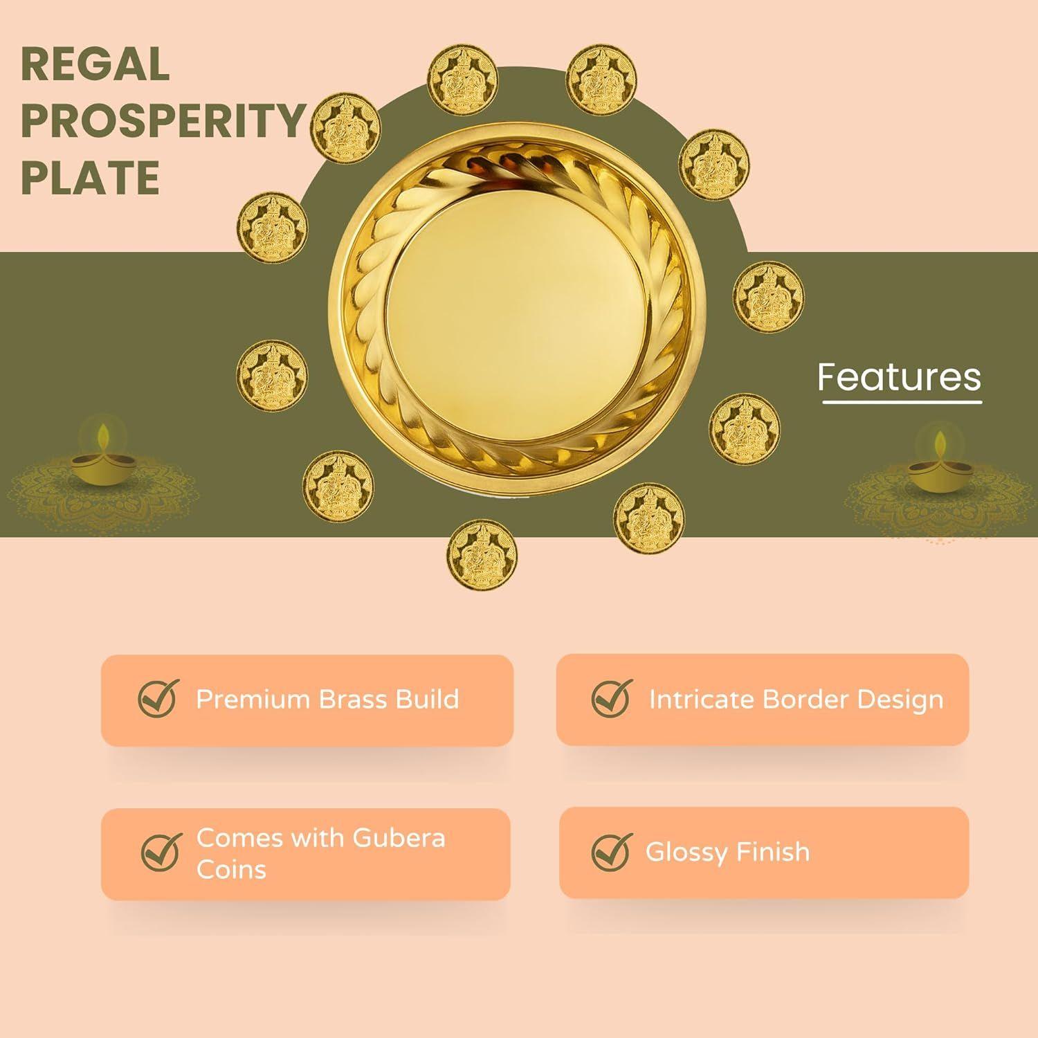 Putrika Brass Plate with 11 Kuber Coins for Pooja|Puja Lakshmi Kubera Coin Set