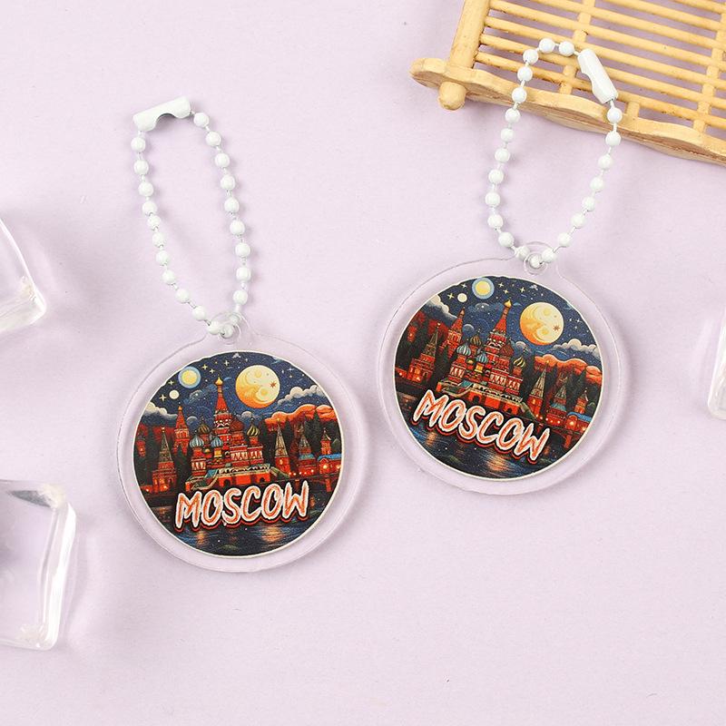 Iconic Landmark Acrylic Keychain Pendant - National Style Architecture Commemorative Souvenir