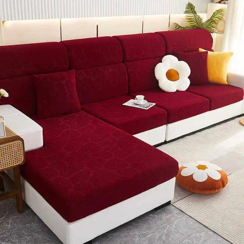 Jacquard Polar Fleece Sofa Seat Cover Stretch Solid Color Couch Cushion Covers Spandex L-Shaped Slipcovers