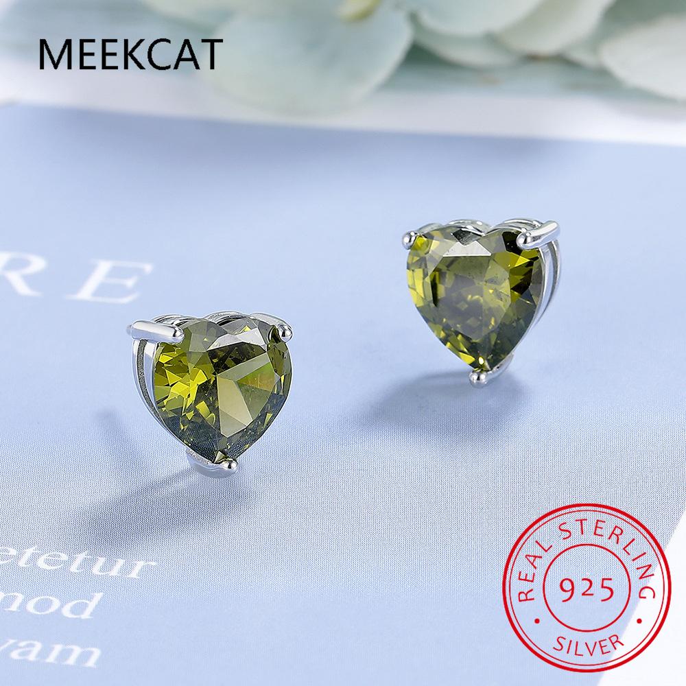 Heart Cut Genuine Peridot 925 Sterling Silver Stud Earrings for Women Fashion Green Gemstone Statement Jewelry
