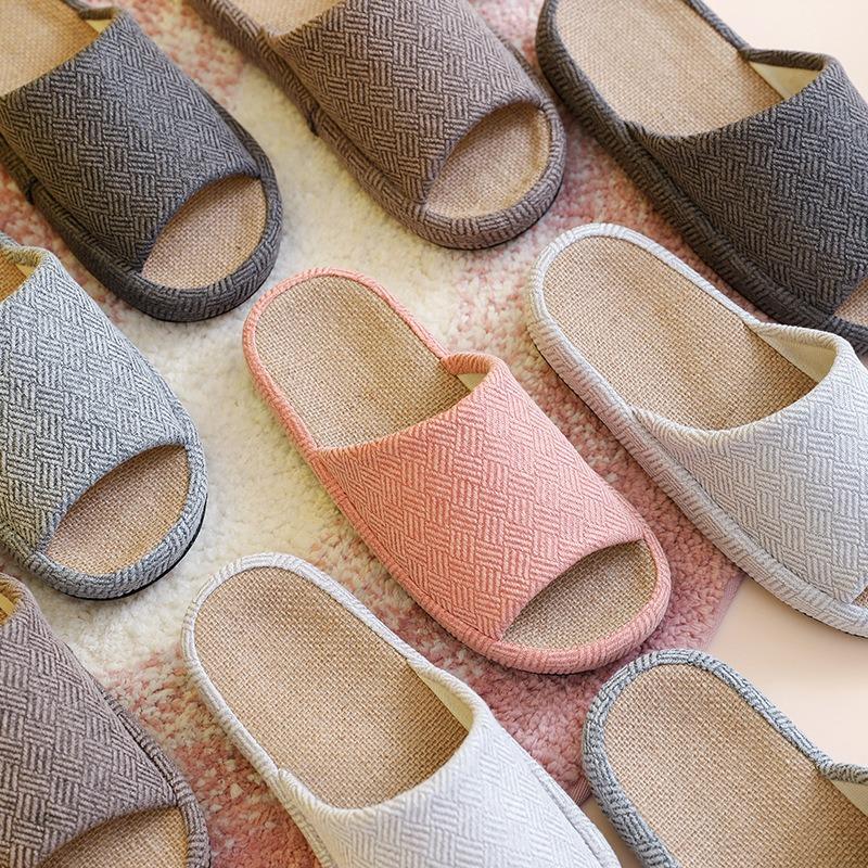 Linen slippers women's platform floor silent mute men's four seasons indoor household couple cotton and linen