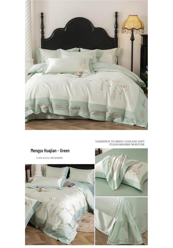 Dream Island Embroidered Cotton 4-Piece Set - Long-Staple 100S Flower Stream
