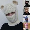 Adults Teenagers Cartoon Bunny Ear Knitted Hat Fluffy Winter Eye Exposed Ski Hat