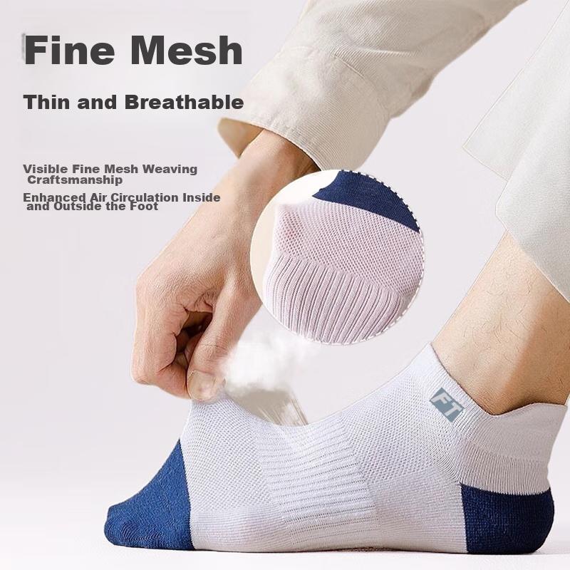6-Pair Pack Men's Socks, Breathable Mesh Boat Socks, 5A And Odor-Resistant Cotton Socks, Anti-Slip Heel Short Socks, Sweat-Absorbing