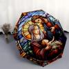 1pc Stained Glass Nativity Scene with Automatic Opening Umbrella, Portable Tri-Fold Design, 8-Bone Iron Frame Outdoor Umbrella, Perfect Gift for Fans,