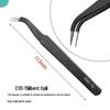 1.0mm Stainless Steel Antistatic Tweezers Set - 6-in-1 Pouch with Pointed & Bent Tip for Nail Art, Eyelash Extensions, and Hair