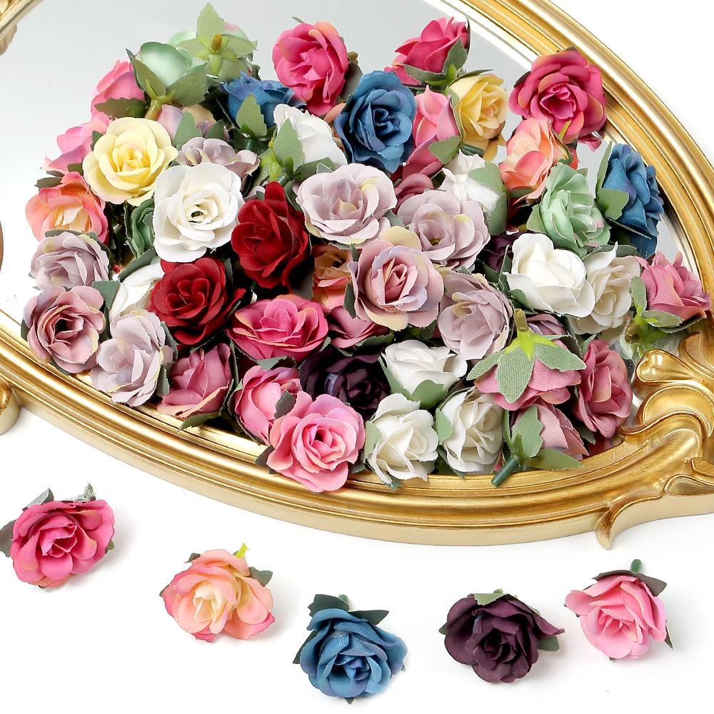 10/20Pcs 3.5cm Mini Rose Artificial Flowers Heads for Home Decor Garden Wedding Decoration Fake Flowers DIY Craft Accessories