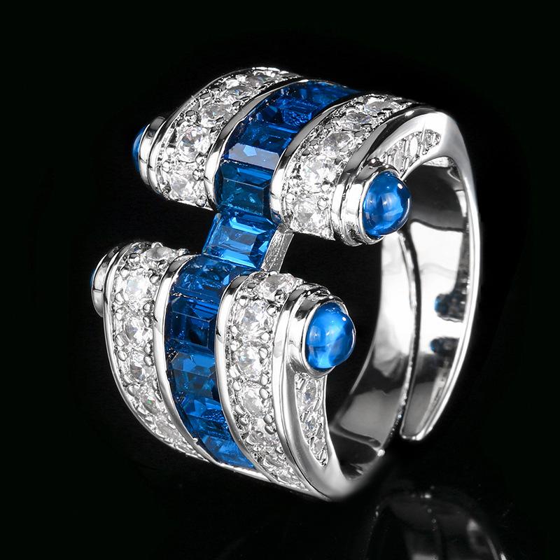 Jewelry Copper Bottom Gold-Plated Simulation Blue Spinel Treasure Red Corundum Ring Retro Wind Row Ring
