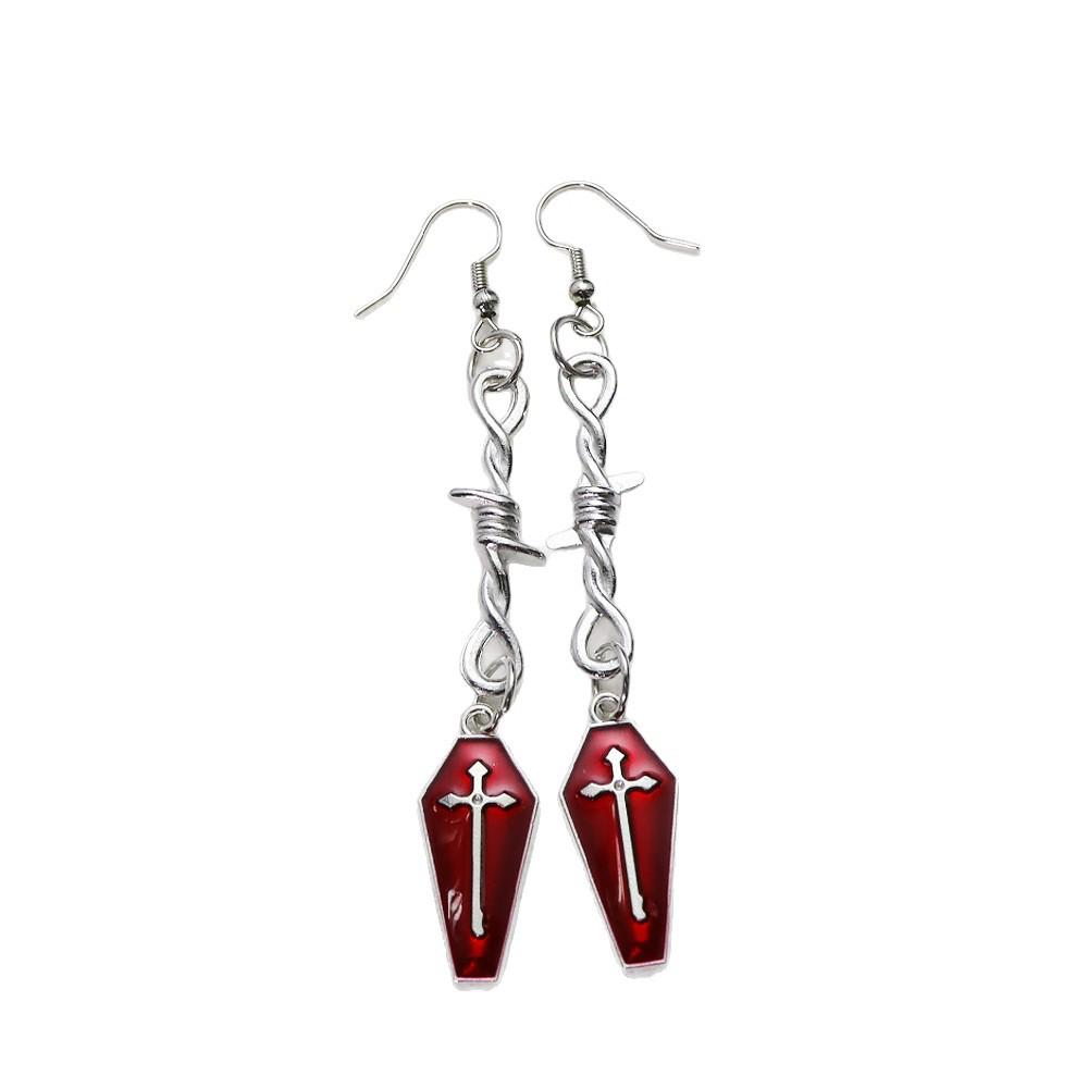 European & American Gothic Halloween Earrings: Coffin, Bat, Vampire, Cross Designs