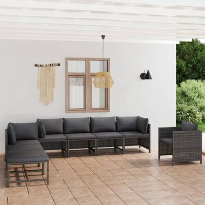 Vidaxl 8-Cz. Garden Lounge Set, Cushions, Grey PE Rattan