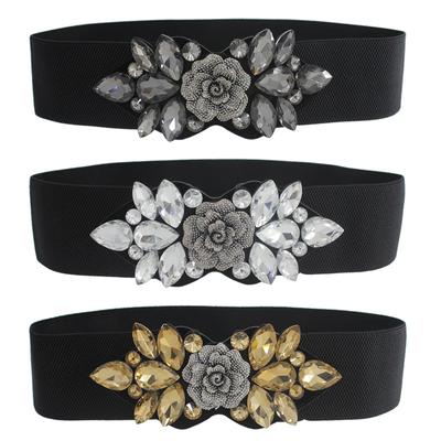 Rose Rhinestone Inlaid Elastic Elastic Belt Women With Dress Down Jacket Decoration Black Waist Seal