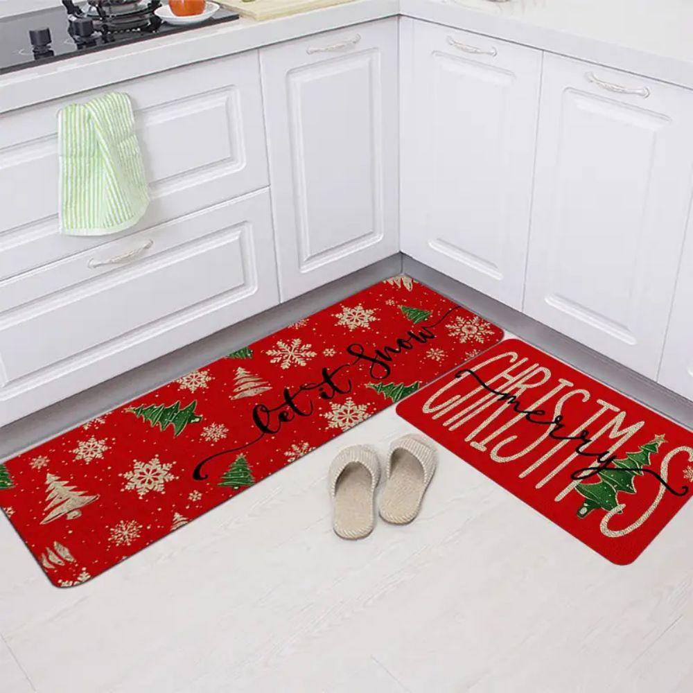 2/3 Stück Weihnachten Rot Festlich Teppich Heimdeko, Küchen- und Flurboden, Warm und Weich, Wasserabsorbierend und Schmutzabweisend