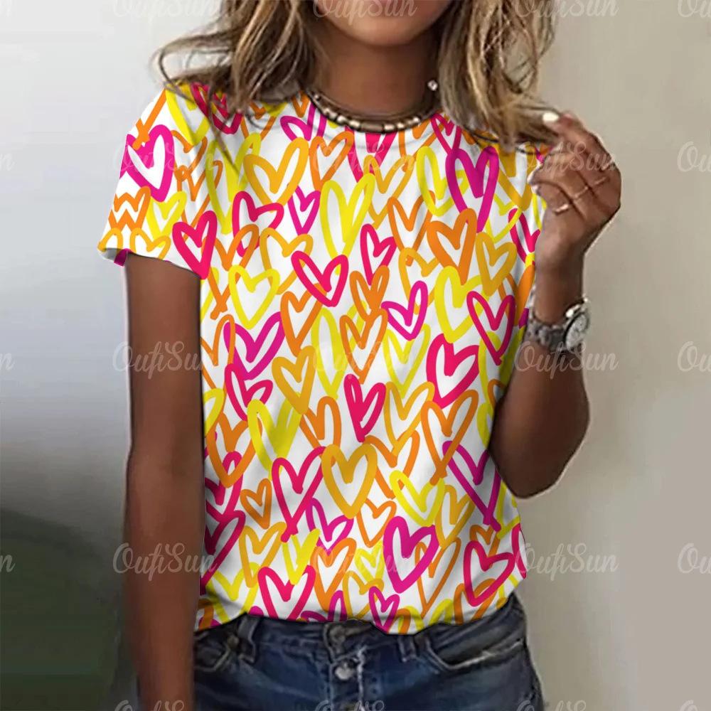 

Independent Station Women s 3D Digital Printing Series Cross border New Love Printing Summer Women s Loose Round Neck Short Sleeve EMA 6XL