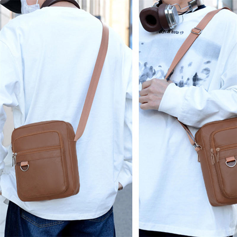 Multilayer Business Leather Crossbody Shoulder Bag for Men Lightweight Travel Casual Messenger Satchel Bags