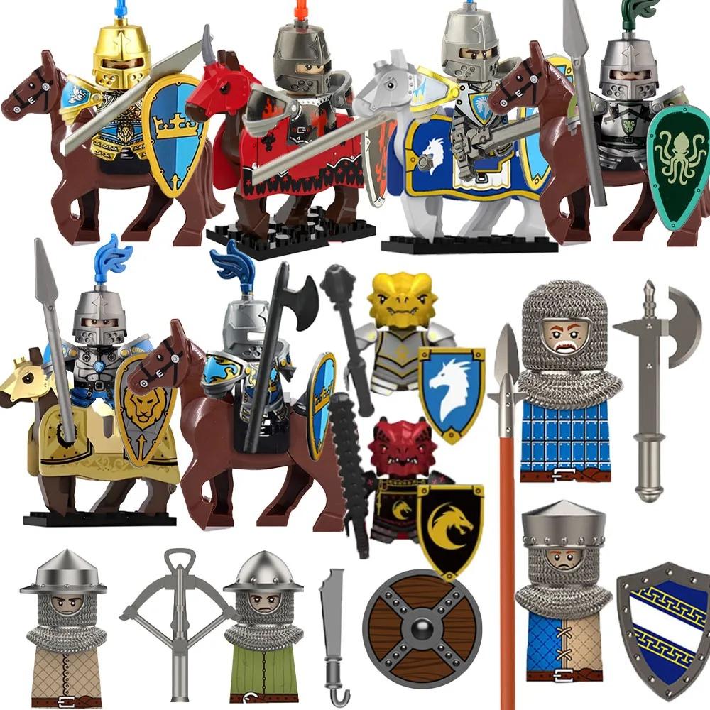 MOC Building Blocks Medieval Character Accessories Warhorses Militiamen Dragons Castles Knights Brick Gifts Toy Helmets Shields