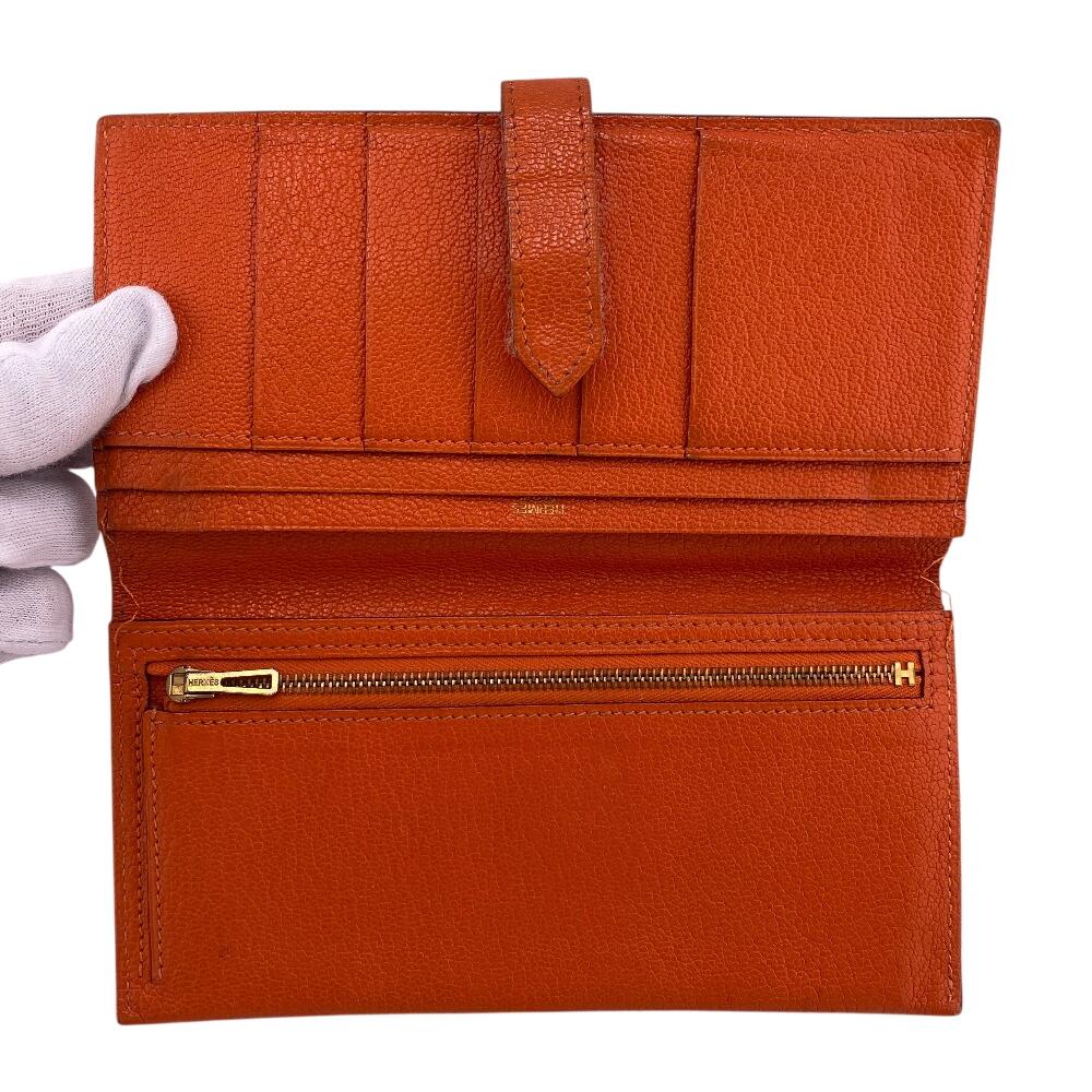HERMES leather Bean Purse Orange leather Women Used