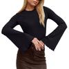 Women' Fashionable Pure-colored Flared-sleeve Long-sleeved Top