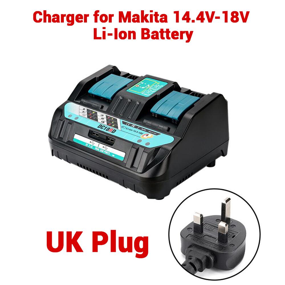 18V DC18RD Dual Ports Battery Charger for Makita 14.4V-18V Lithium-Ion Battery BL1415 BL1430 BL1830 BL1840 BL1850 BL1850B