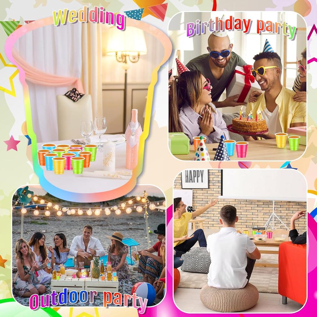 5 Colors 200PCS 2OZ Mini Party Cups Plastic Shot Glasses Red Disposable Cups for Christmas Birthday Wedding Holiday Party