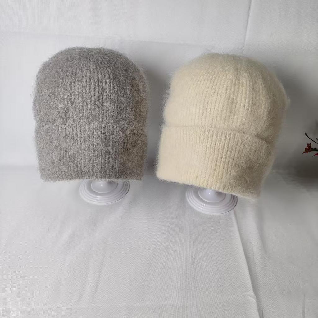 Selected High-quality Wool Blended Hat Couple Versatile Solid Color Simple Knitted Cashmere Wool Hat Winter Show Small Face