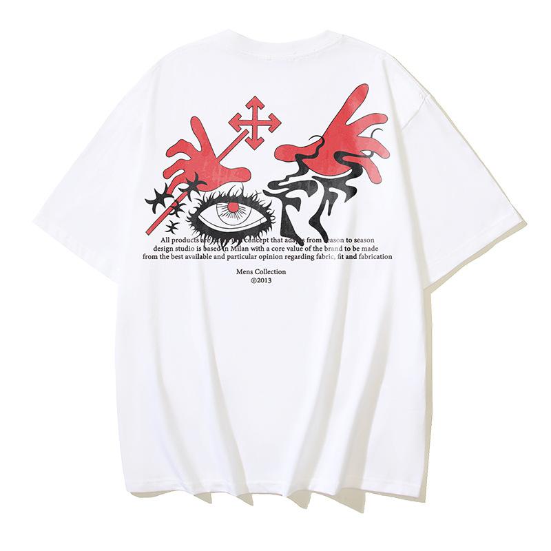 1186 Off-White 2025 Summer New Devil Hand Eye Pattern Printed Short Sleeved T-shirt for Men and Women