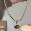Tiger Eye Stone Pendant Necklace Titanium Steel Women Necklace Sweater Chain  Jewelry Accessories