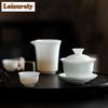 140ml Iced Jade Wihte Porcelain Gaiwan Luxury Brewing Tea Sancai Tea Tureen Household Tea Making Cover Bowl for Tea Ornaments