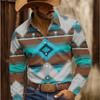 Men's Geometric Pattern Printed Long Sleeve Shirts Casual Cardigan New Button Holiday Fashion Shirts