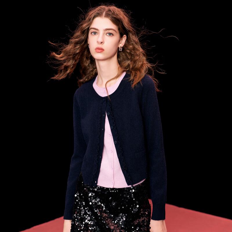 Sancai Women s Color-block Faux Two-piece Knit Cardigan M