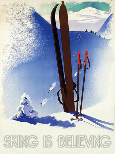 Vintage Skiing is believing poster reproduction steel sign cabin mountain decor 20x30cm（7.8x11.8inch）
