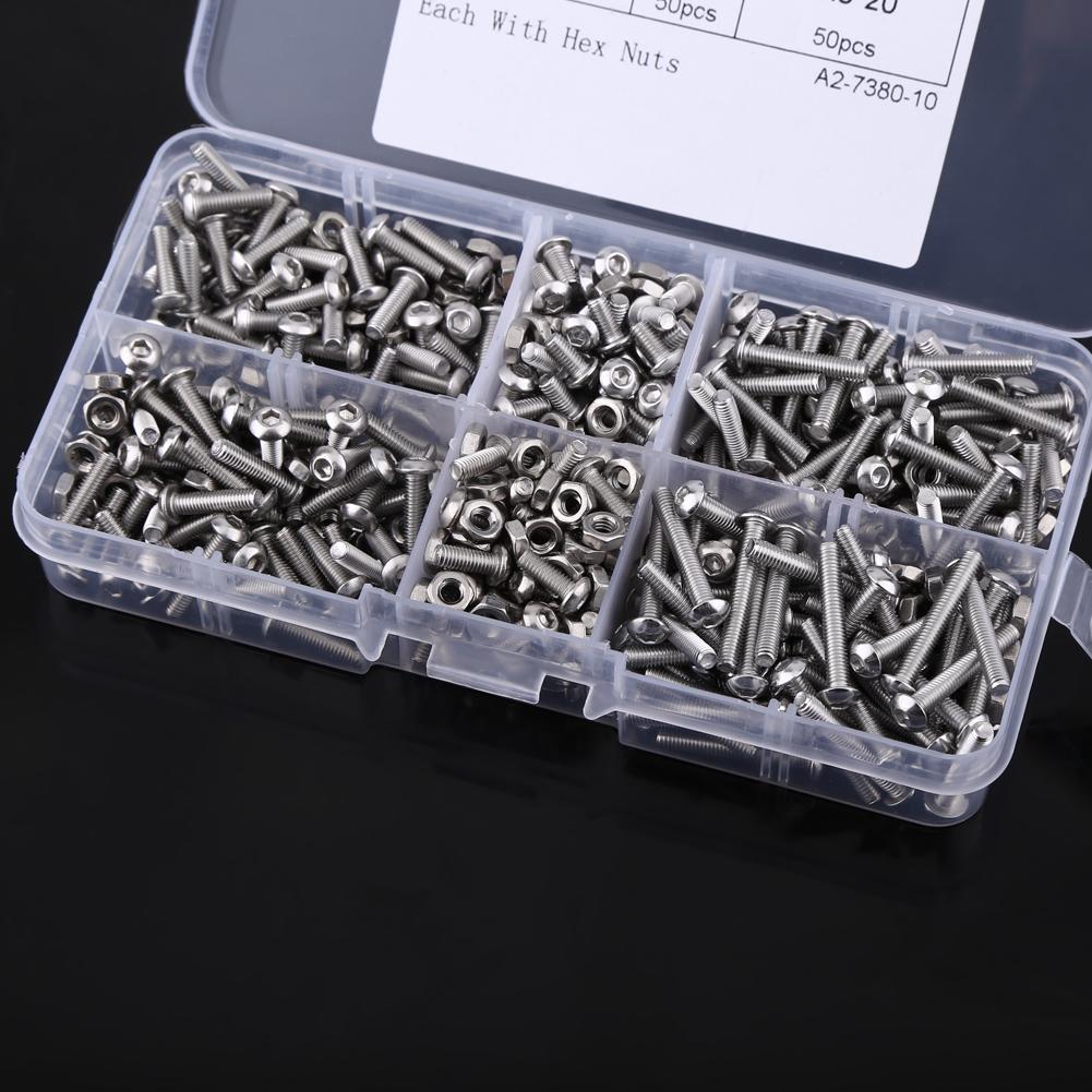 300pcs M3 Stainless Steel Button Head Hex Socket Screws Assortment Kit with Nuts