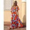 Europe, America 2026 Summer New Fashion Flower Print Pleated Casual Beach Party Dress