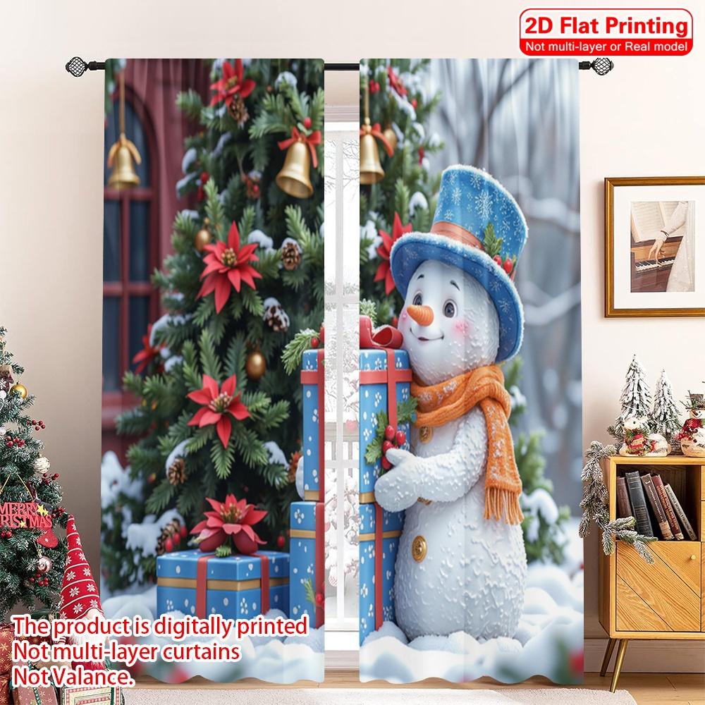 2pcs 2D Flat Printing Merry Christmas Party Curtains Cute Snowman Christmas Gift Polyester Without Electricity Party Decorations