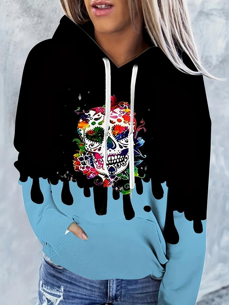 European and American printed autumn and winter loose hooded sweatshirt for women