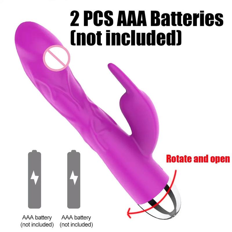 Silicone Rabbit Vibrator for Women 10 Modes Battery Powered G-Spot Clit Stimulator Thrusting Dual Motor Waterproof Sex Toy