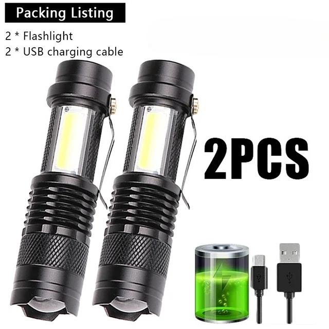 Aluminum Alloy LED Flashlight for Reading Outdoor,USB Rechargeable Zoom Flashlight / Book Light, 3 Mode Mini Torch, Camping Gear