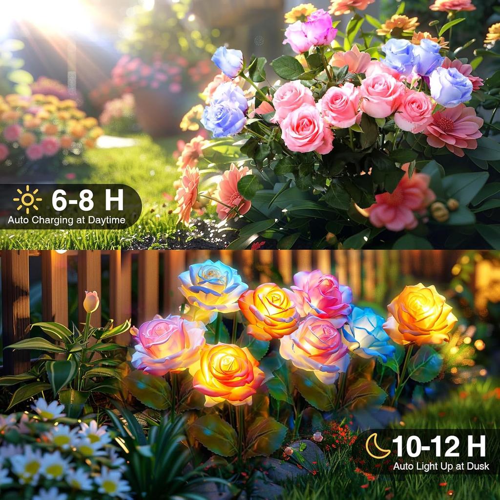 Rose Light Solar Powered Garden Lamp Waterproof Yard Decorations Outdoor Balcony Flower Garden Stake Solar Light Cemetery Decor