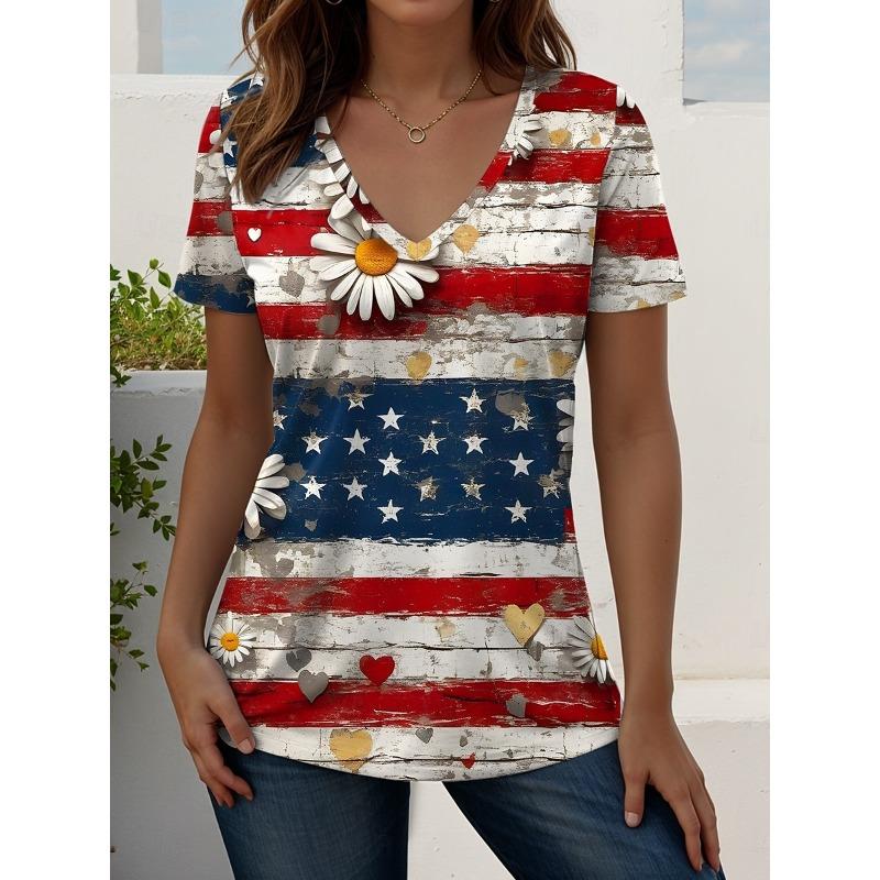 Fashionable Women's V-neck Casual Short Sleeved T-shirt,Rretro Sports Style Casual Sportswear