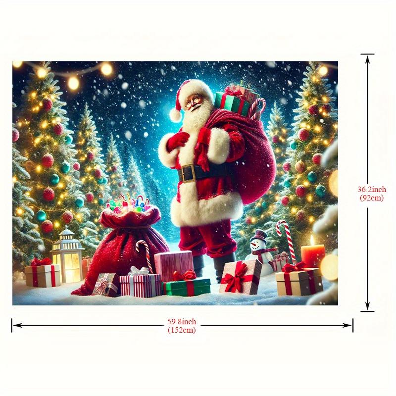 1Pcs Joyful Santa Presents Snowy Forest Decoration Background Winter Backdrop For Photo Studio Photo Booth Party