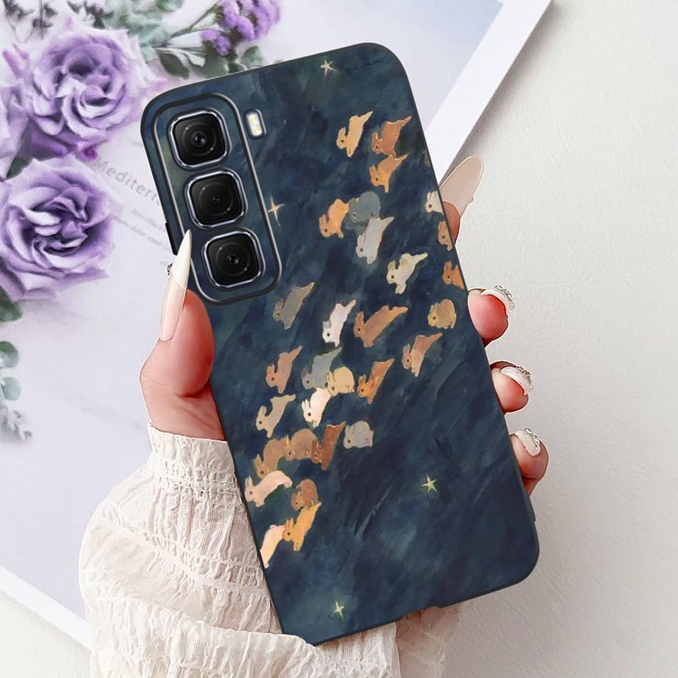 For Infinix Hot 50 4G Phone Case Hot 50 Pro+ 4G Hot50 Pro Elegant Floral Cat Pattern Black Silicone Soft TPU Cases