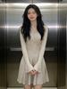 2026 Spring French-Inspired Women's Knit Dress: Long Sleeve, Waist-Cinching, Slimming Short Skirt