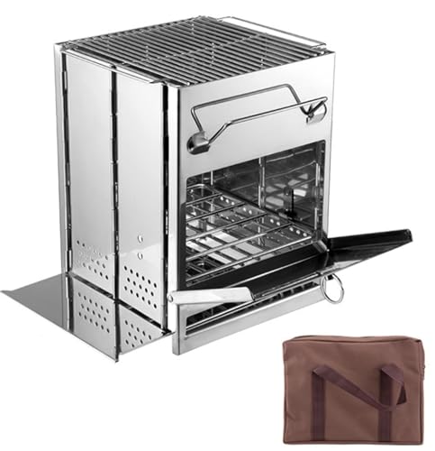 Compact Folding Stove for BBQ, Camping, Outdoors, Fireplace, Secondary Combustion, Large, Wood-Fired, Tabletop Stove, Solo Camping, Fishing, Cherry Bl