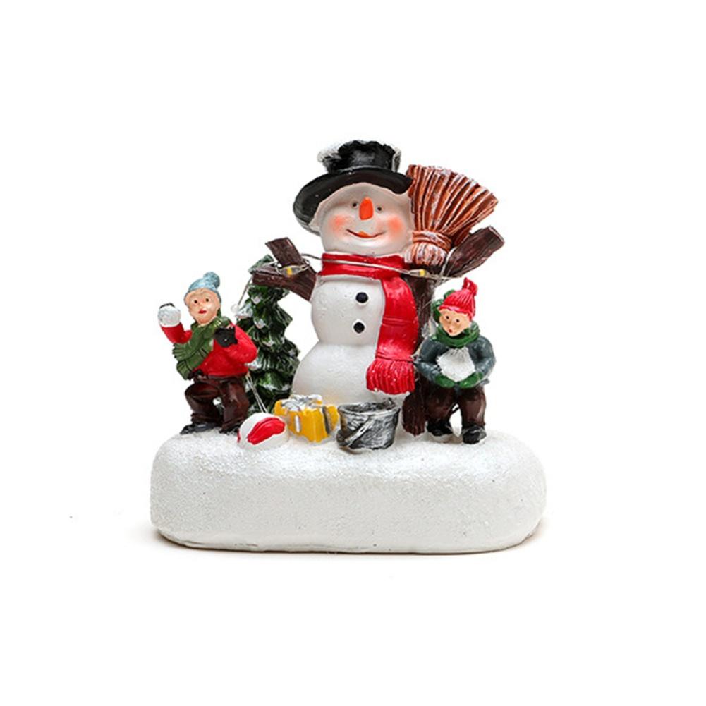 Christmas Resin Village Scene Decoration with LED Light for Tabletop Featuring Snowman Santa Tree Festive Display