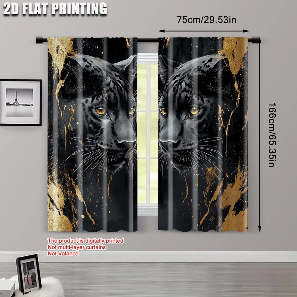 2pcs   plane printing Curtains&Window Treatment Golden Leopard Durable 100% Polyester Fabric (without rod) Festive Perfect for
