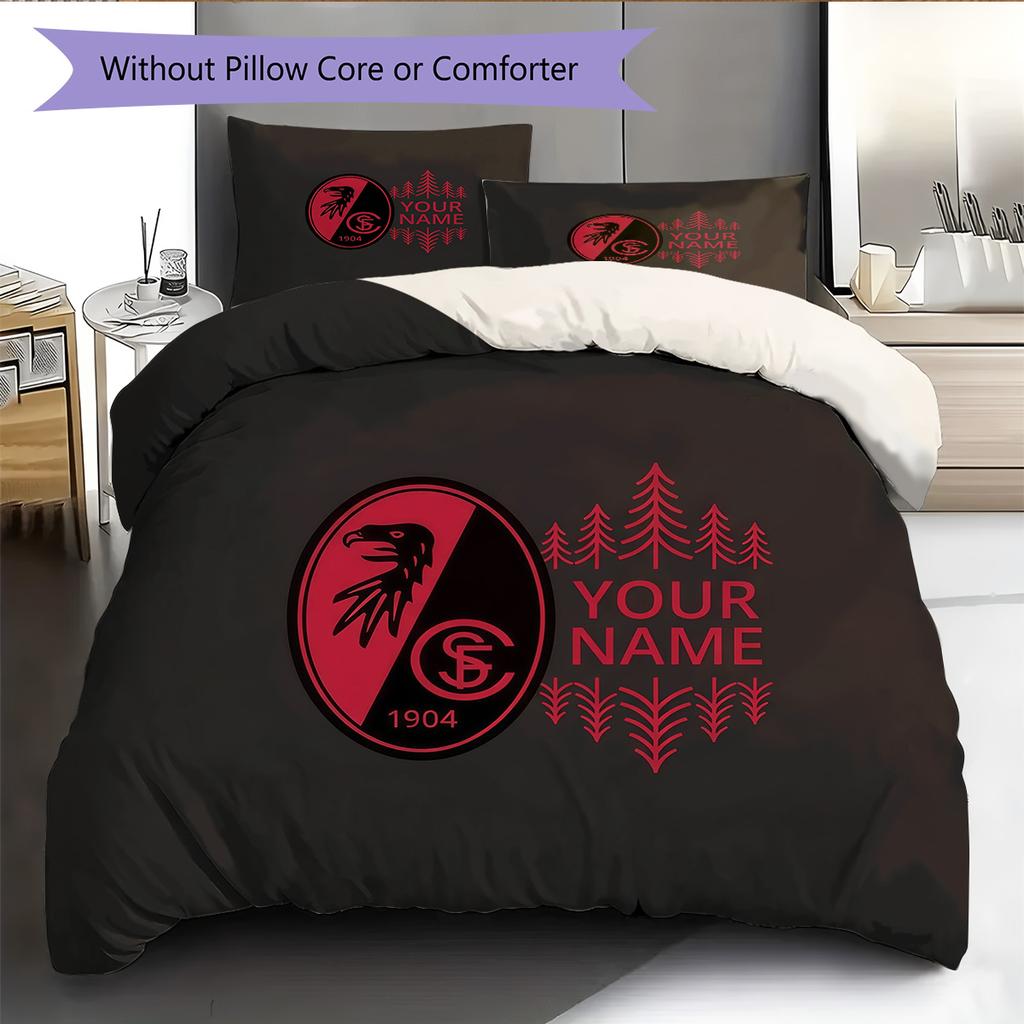 Custom Name SC Freiburg Pattern Bedding Quilt Set  Home Decoration  Gift (1 * duvet cover + 2 * pillowcase  without core)