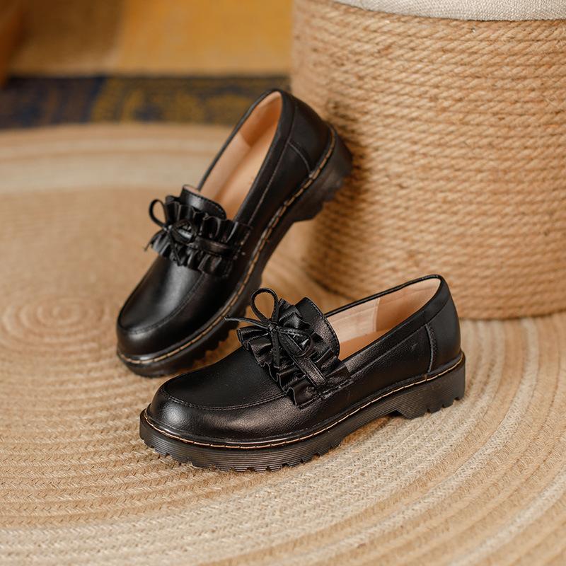 

Модные британские женские кожаные туфли весна и осень 2024 новые туфли-лоферы с толстой подошвой черные коричневые ретро ностальгия 40 чёрный