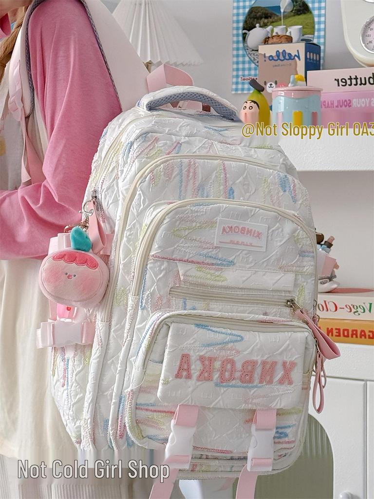 Cute Lightweight Rainbow Pleated Backpack for High School & Middle School Students